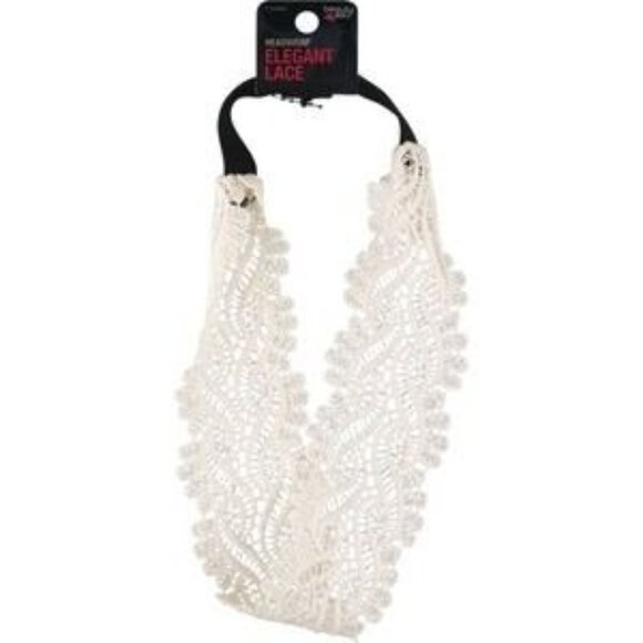 Elegant Lace Elastic Headband Headwrap Ivory Color One Size Fits All - Picture 2 of 3